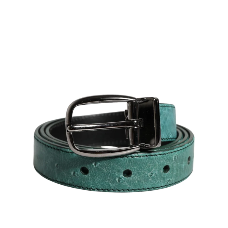 Dolce & Gabbana Green Leather Silver Tone Metal Buckle Belt - Men