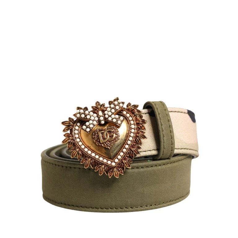 Dolce & Gabbana Green Camouflage Devotion Metal Buckle Belt Cotton - Women