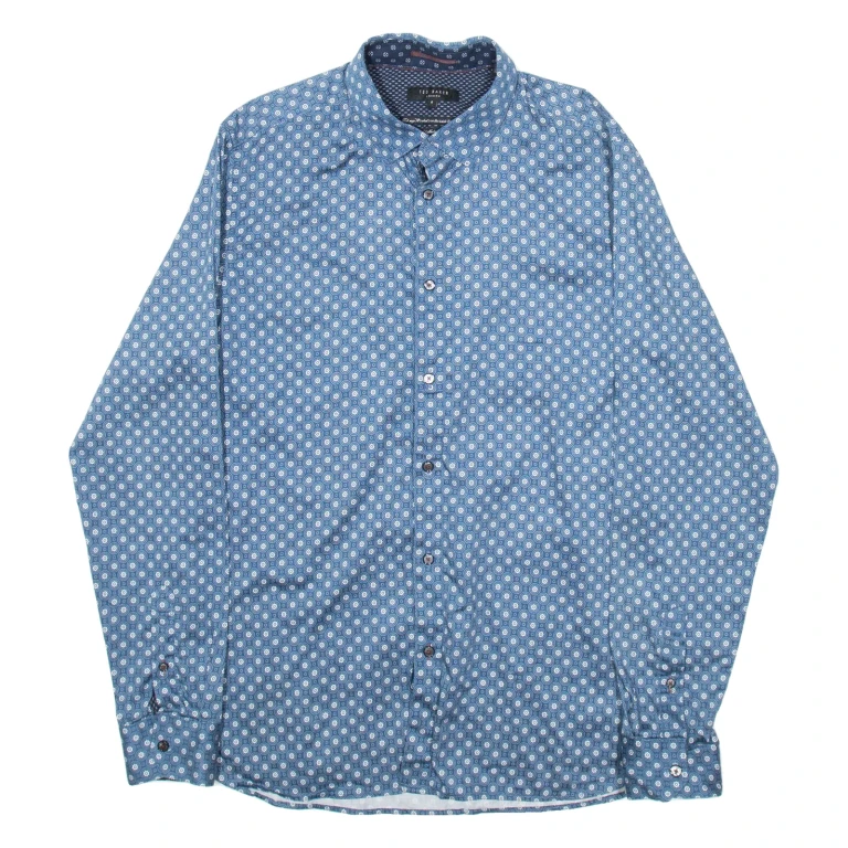 TED BAKER Mens Shirt Blue Crazy Pattern Long Sleeve M