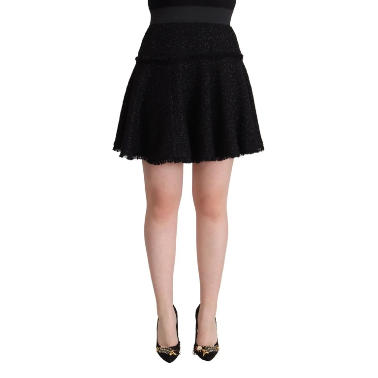 Dolce & Gabbana Black Knitted Nylon High Waist Mini A-Line Skirt - Women