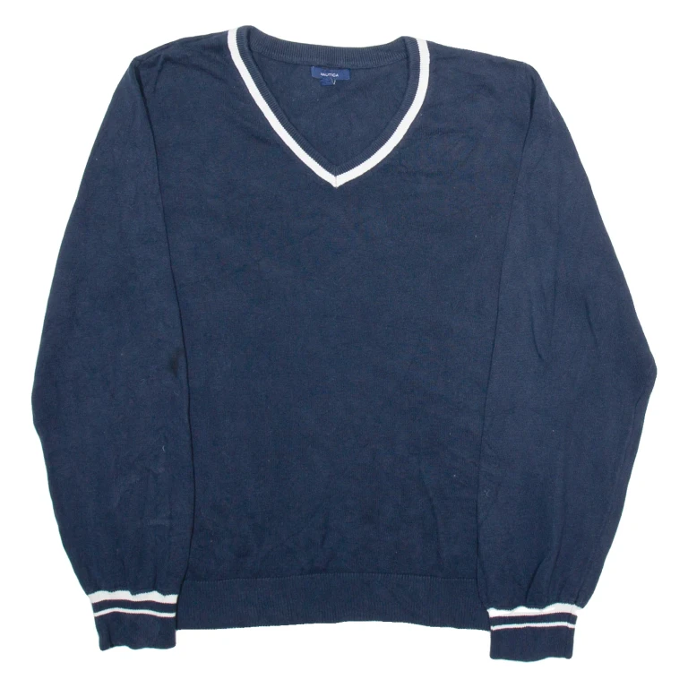 NAUTICA Womens Jumper Blue V-Neck Tight Knit L