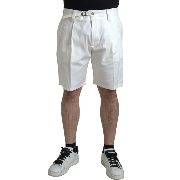 White Cotton Stretch Men Bermuda Denim Shorts Elastane - Men
