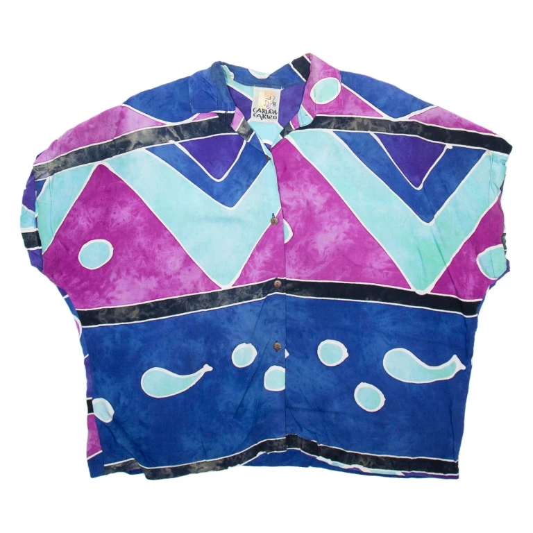 CARUSO CARUSO Womens Printed Blouse Blue Collared Crazy Pattern L