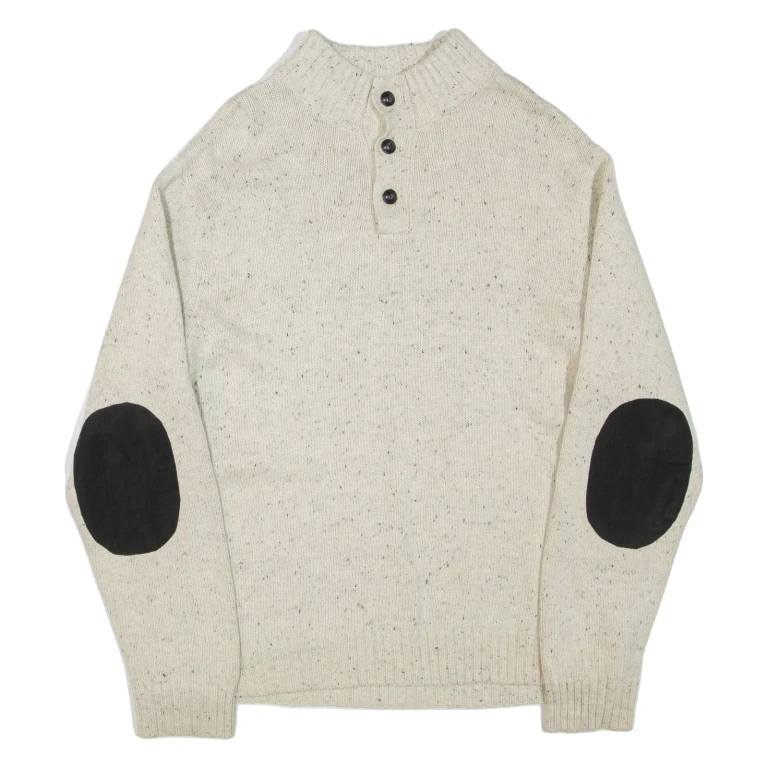 CHAPS Mens Jumper Cream Button Neck Tight Knit L