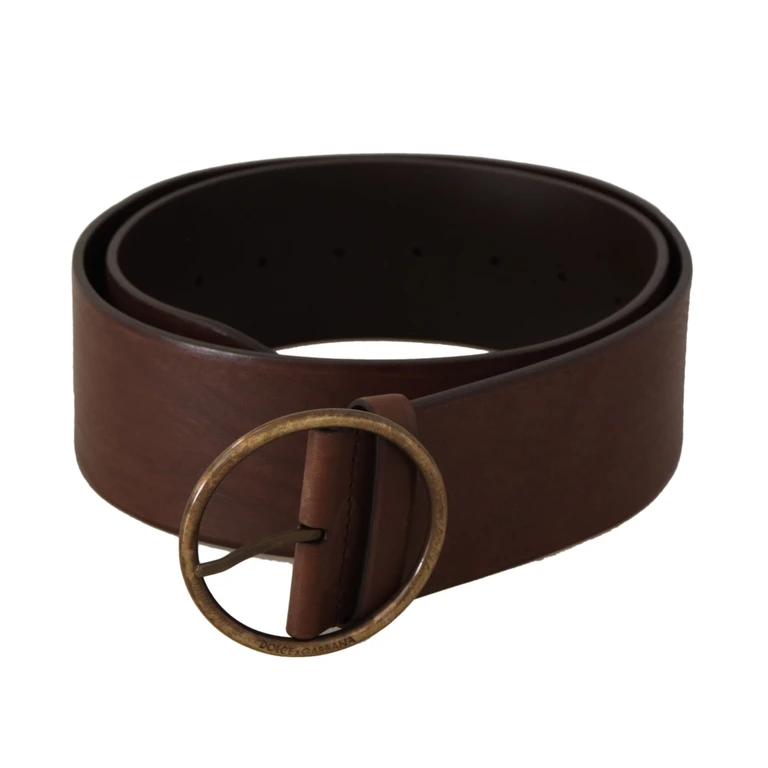 Dolce & Gabbana Brown Leather Wide Waist Logo Metal Round Buckle Belt - Women