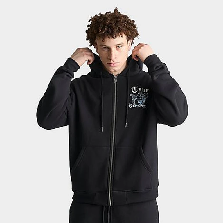 True Religion Men's Buddha Old English Logo Full-Zip Hoodie in Black Size: Small