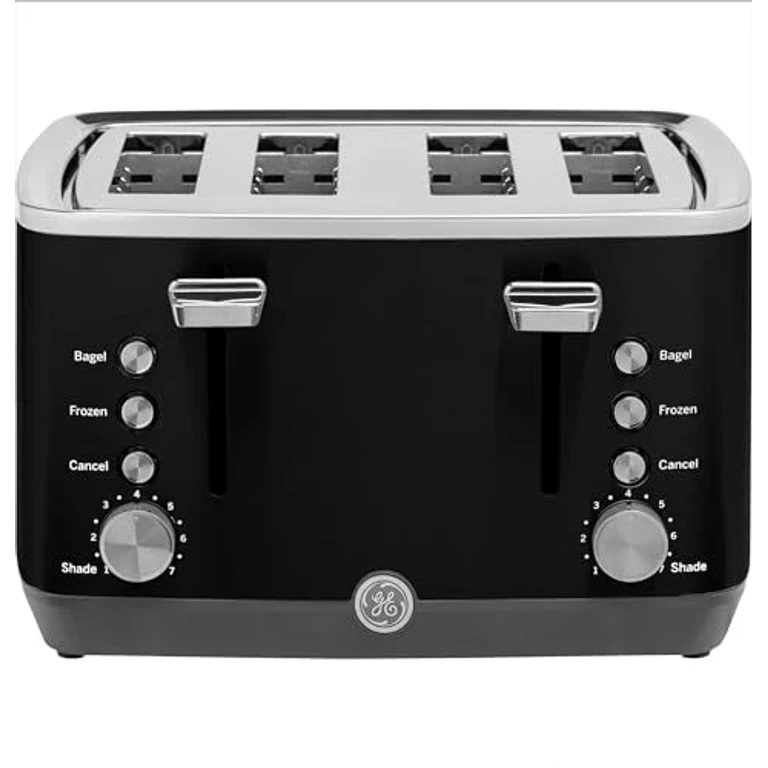 GE 4 Slice Toaster Extra Wide Slots for Bagels, Breads, Waffles & More 7 Shade Options Countertop Kitchen Essentials 1500 watt, Black