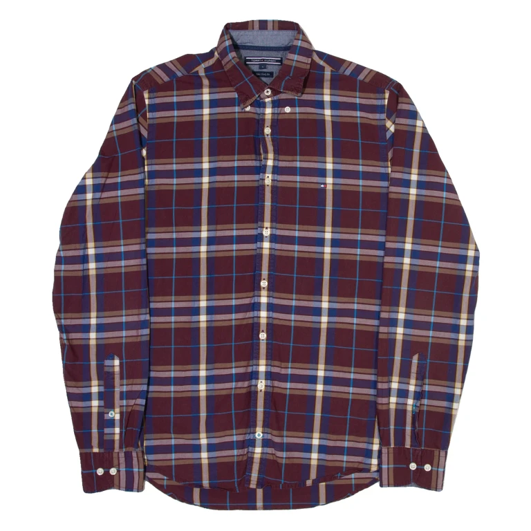 TOMMY HILFIGER Mens Shirt Brown Check Long Sleeve S