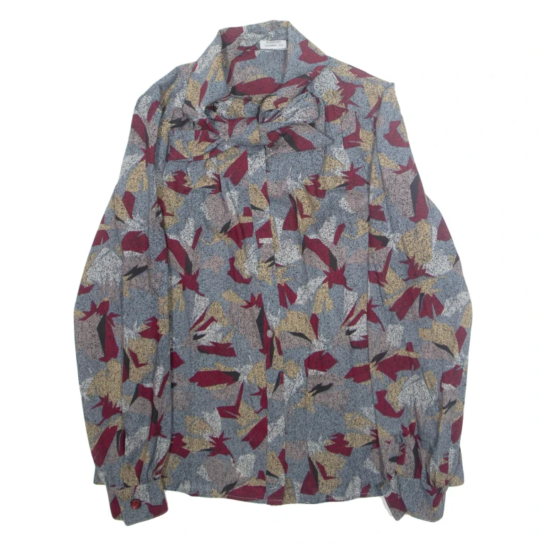 Womens Printed Shirt Blue Collared Long Sleeve L