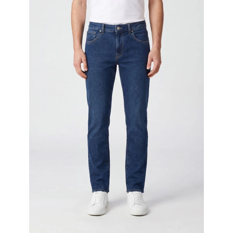 Skinny Fit Jeans in Stretch Cotton and Silk Denim with a Mid-Rise Waist (QP05Z0CP6110MC00)