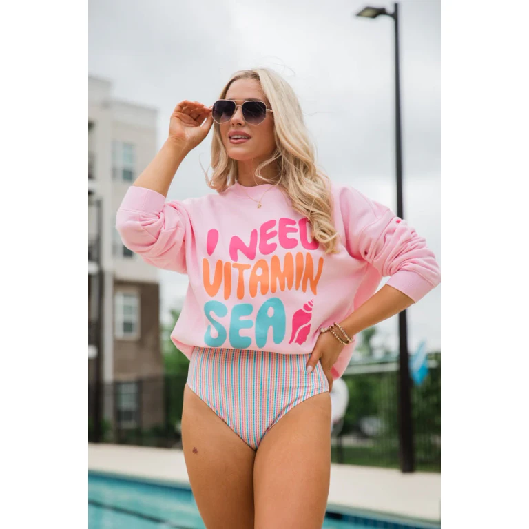 I Need Vitamin Sea Light Pink Graphic Sweatshirt