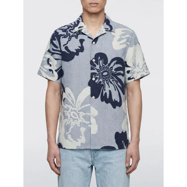 Floral Print Cotton Bowling Shirt with Cuban Collar (M2R695UV2264740)