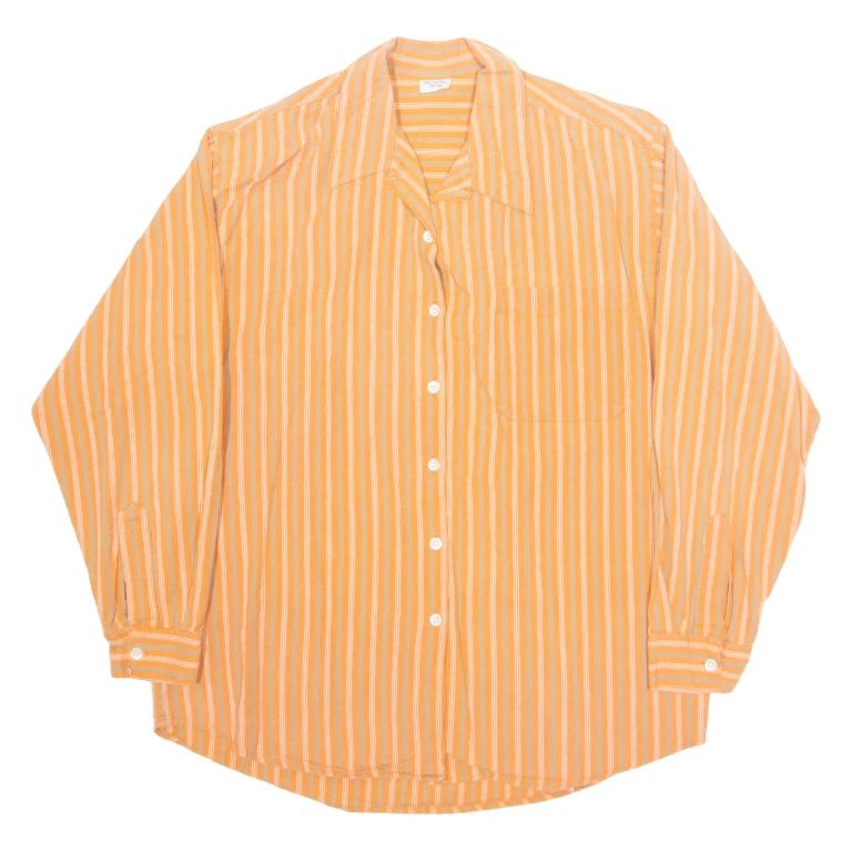 Womens Printed Shirt Orange Collared Long Sleeve 90s Striped M