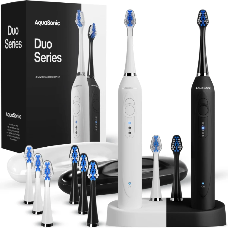 DUO Dual Ultrasonic Toothbrushes with 10 Brush Heads & 2 Travel Cases- ADA Accepted