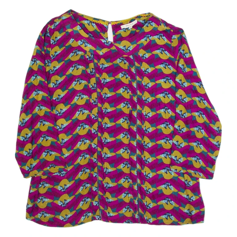 WHITE STUFF Womens Printed Top Purple Long Sleeve Crazy Pattern UK 12