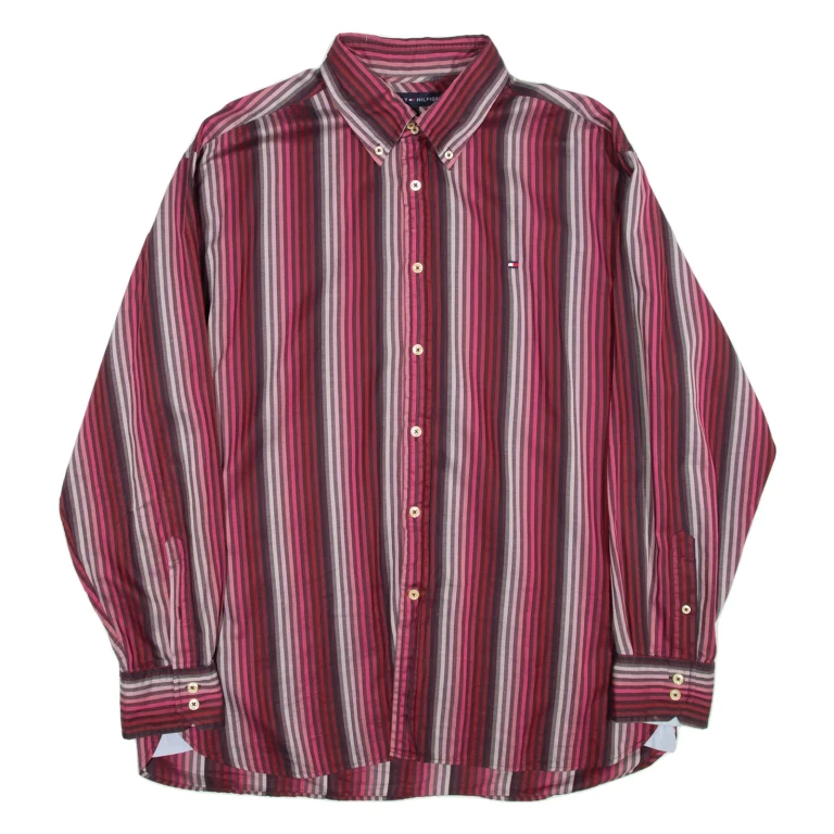 TOMMY HILFIGER Mens Shirt Red Striped Long Sleeve XL