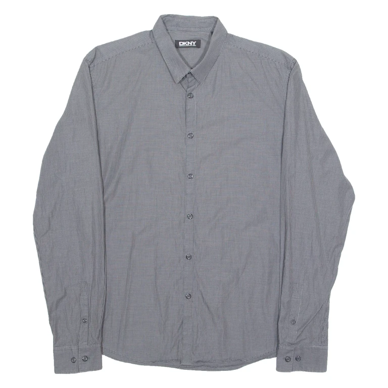 DKNY Mens Shirt Grey Gingham Long Sleeve L