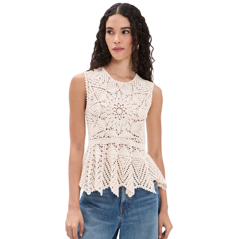 Ulla Johnson Cora Crochet Top Cowrie XL