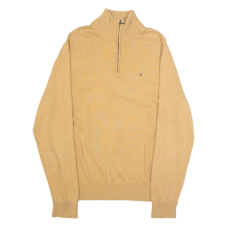 TOMMY HILFIGER Mens Jumper Beige 1/4 Zip Tight Knit XL