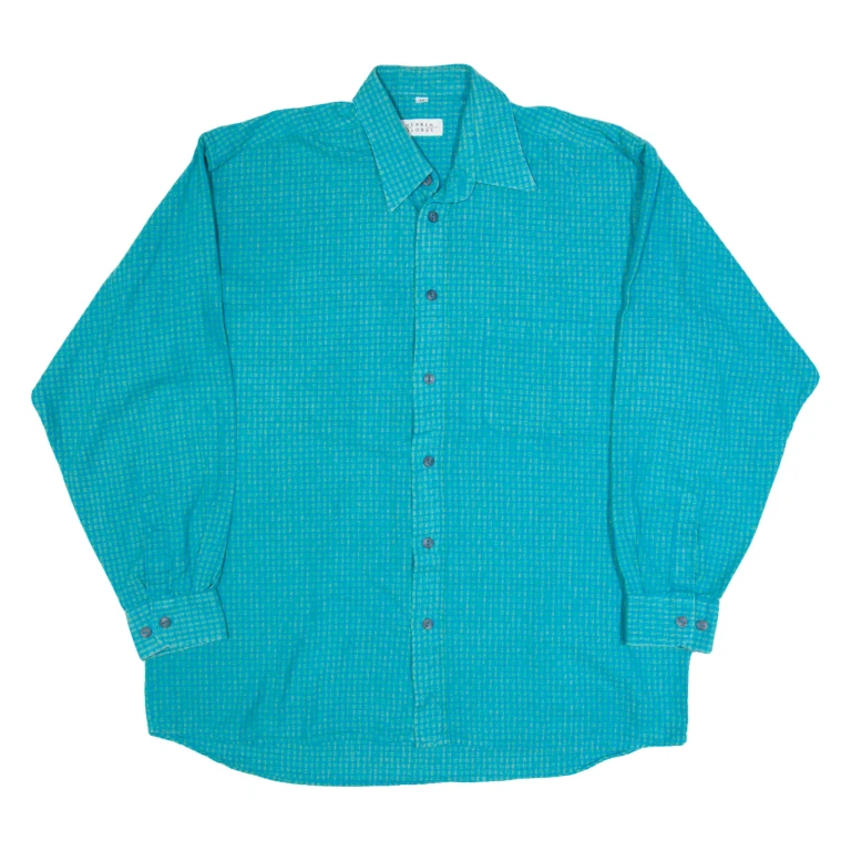 HERREN GLOBUS Mens Shirt Blue 90s Check Long Sleeve M