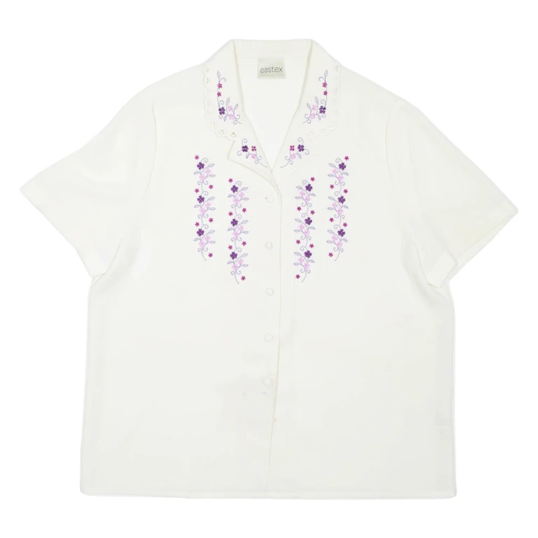 EASTEX Womens Shirt Cream Collared Floral L