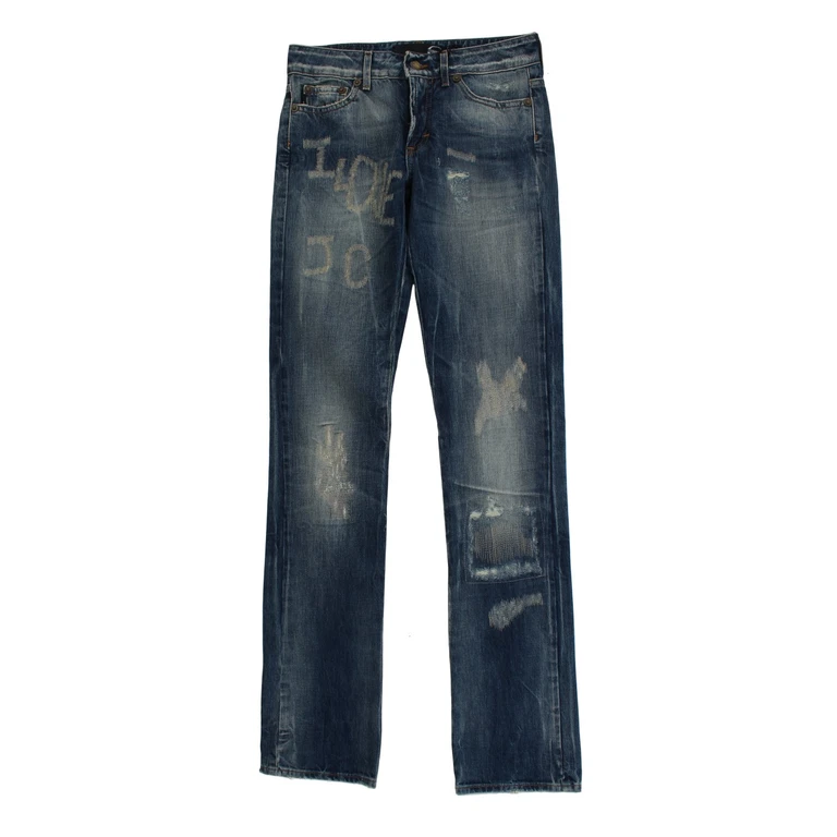 Roberto Cavalli Blue Wash Torn Cotton Straight Fit Jeans Clothing - Women