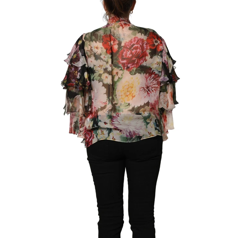 Dolce & Gabbana Multicolor Floral Tie-Neck Silk Chiffon Blouse Top - Women