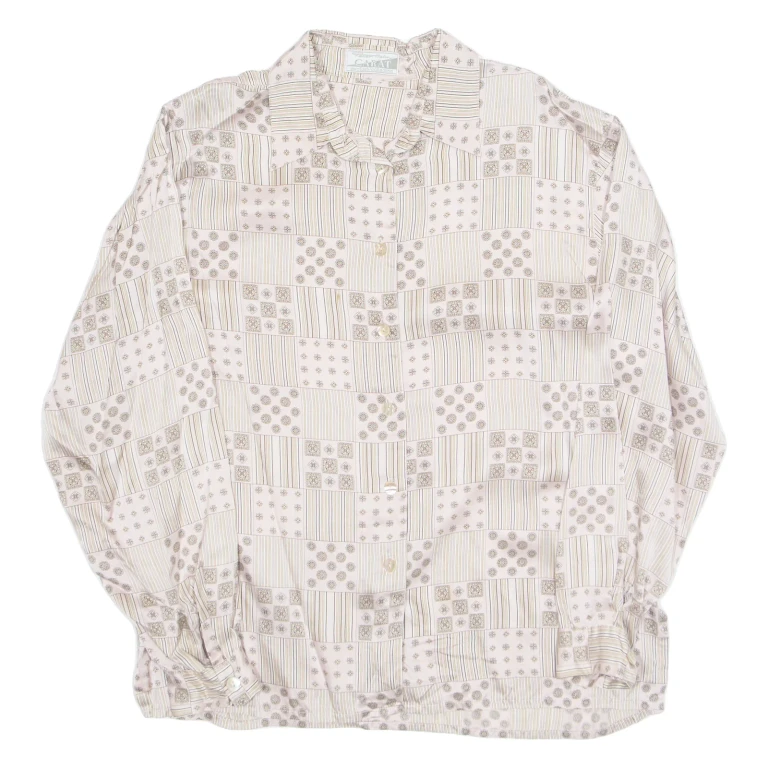 Womens Printed Shirt Pink Collared Long Sleeve Silk Floral L