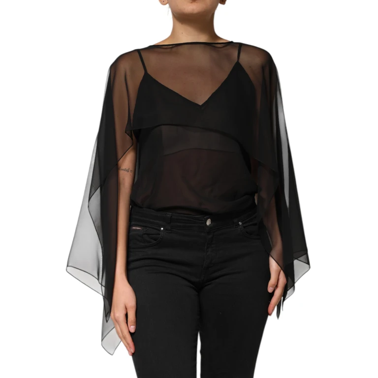 Dolce & Gabbana Black See Through Silk Chiffon Lace Blouse Top - Women