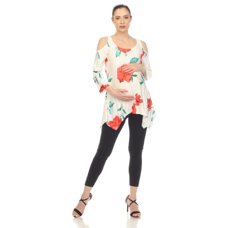 Maternity Floral Printed Cold Shoulder Tunic
