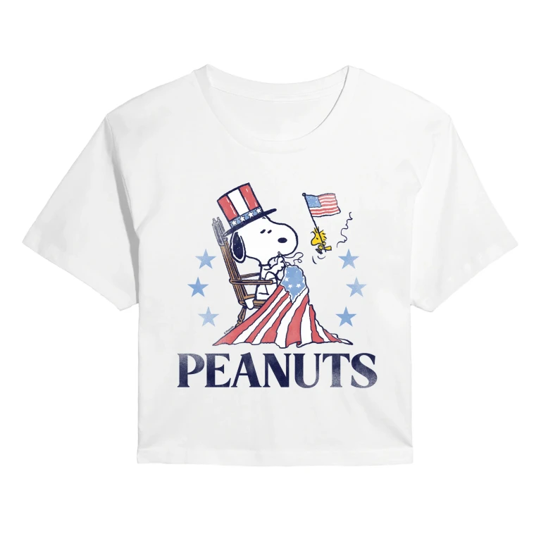 Betsy Ross Snoopy - Juniors Cropped Graphic T-Shirt