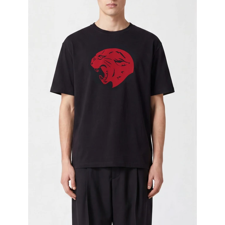 Crewneck Cotton T-Shirt with Graphic Print and Dropped Shoulders (MG16PBM70NR)