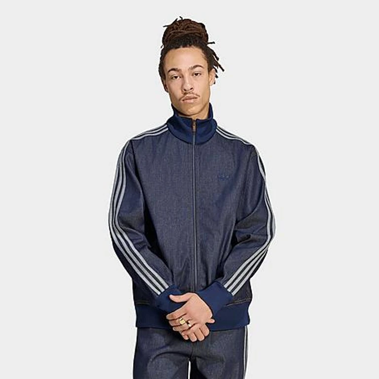 Men's Originals Firebird Adicolor Raw Denim Track Top in Indigo Denim Size: XS