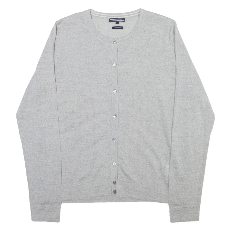 TOMMY HILFIGER Womens Cardigan Grey Tight Knit Wool L