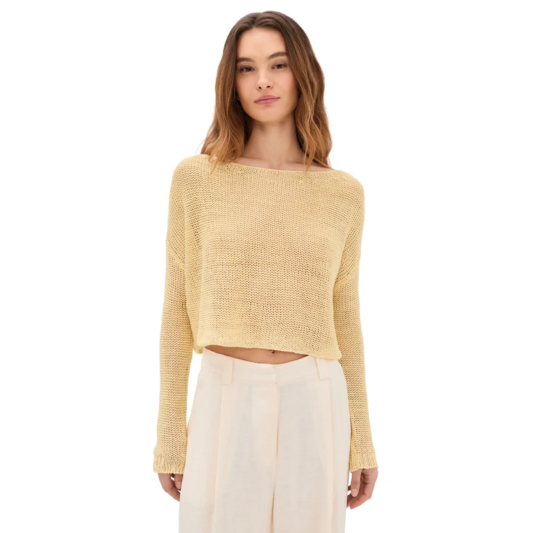 Enza Costa Linen Open Knit Bateau Sweater Flan XS