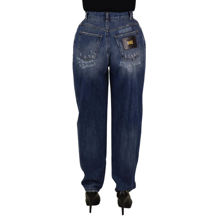 Dolce & Gabbana Blue Washed High Waist Loose Fit Pants Cotton - Women