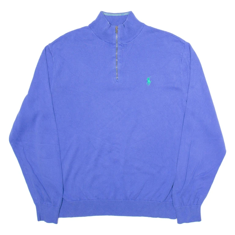POLO RALPH LAUREN Mens Jumper Blue 1/4 Zip Tight Knit L