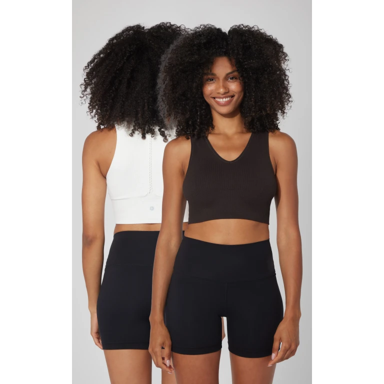 2 PK Ribbed Seamless V-Neck Cropped Tank Top