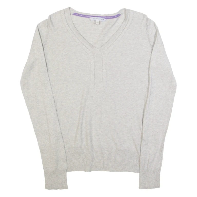 FAT FACE Womens Jumper Grey V-Neck Tight Knit UK 10
