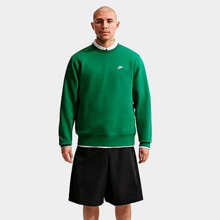 Nike Men's Club Fleece Premium Crewneck Sweatshirt in Malachite/White Size: XS