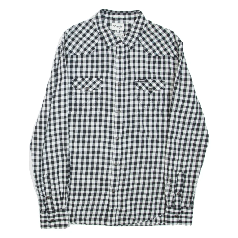 WRANGLER Slim Fit Mens Shirt White Check Long Sleeve L