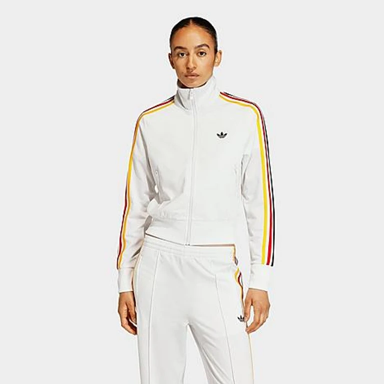 adidas Women's Originals Firebird Classic Track Top Jacket in Cloud White/Collegiate Gold/Team Power Red 2 Size: XXS