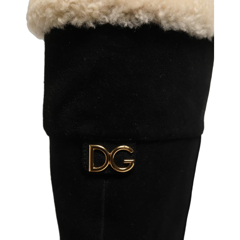 Dolce & Gabbana Black Suede Leather Knee High Boots Shoes Calf - Women