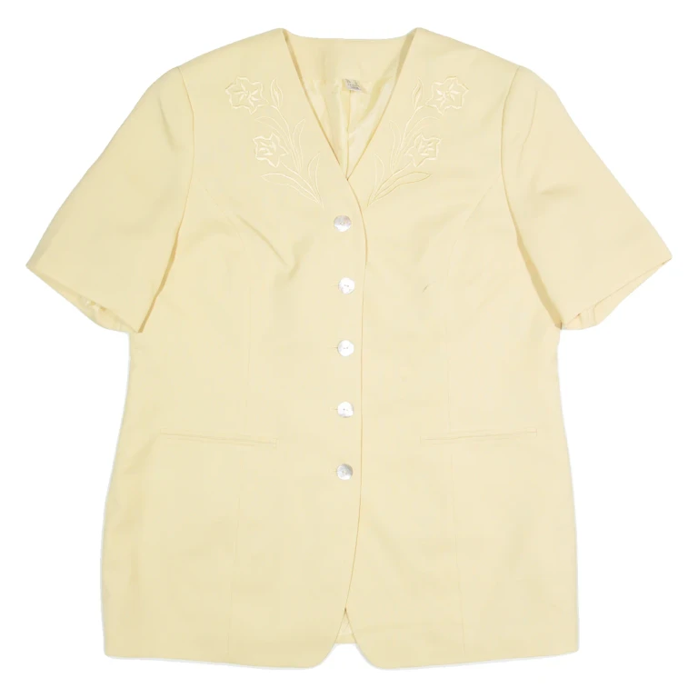 Short Sleeve Womens Blazer Jacket Yellow 90s UK 18