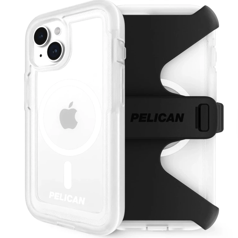 Voyager Series - iPhone 15 Case 6.1" [Compatible with MagSafe] [Anti-Yellow] Magnetic Charging Phone Case with Belt Clip Holster Kickstand [18ft Military Grade Drop Protection] - Clear