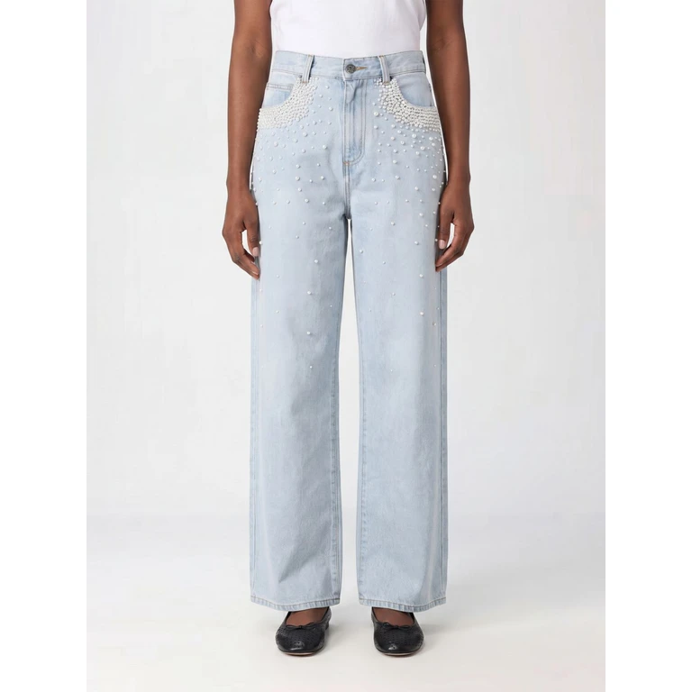 High-Waisted Wide-Leg Jeans in Denim with Beads (06SSDNP049R1660480)