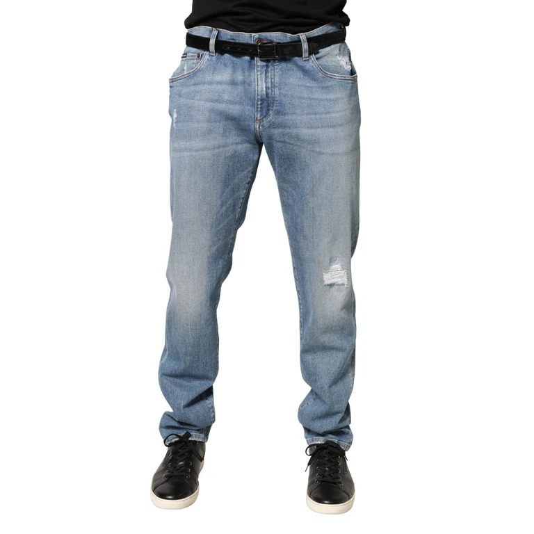 Dolce & Gabbana Blue Tattered Slim Fit Men Cotton Denim Jeans Elastane Clothing - Men