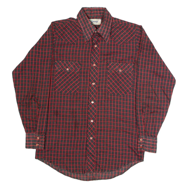 WRANGLER Mens Shirt Red 90s Check Long Sleeve S