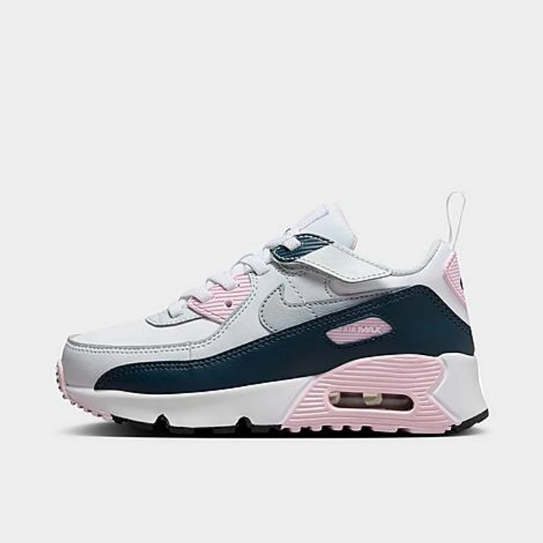 Little Kids Air Max 90 EasyOn Casual Shoes in White/Pink Foam/Armory Navy Size: 1.0