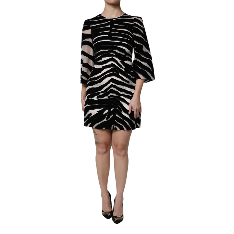 Dolce & Gabbana Black White Zebra A-Line Sheath Mini Dress And Nylon Silk - Women